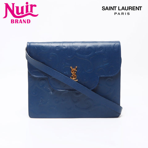 YVES SAINT LAURENT Logo Arabesque pattern Shoulder Bag Navy WS14624