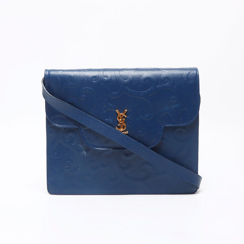 YVES SAINT LAURENT Logo Arabesque pattern Shoulder Bag Navy WS14624