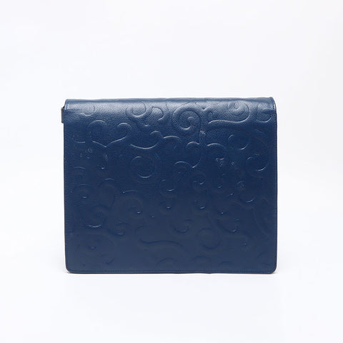 YVES SAINT LAURENT Logo Arabesque pattern Shoulder Bag Navy WS14624