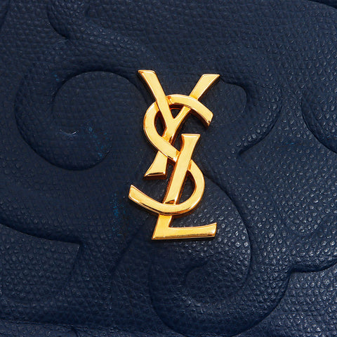 YVES SAINT LAURENT Logo Arabesque pattern Shoulder Bag Navy WS14624
