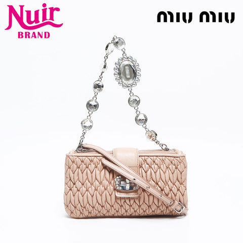 Miu Miu Nappa crystal Shoulder Bag beige WS14625