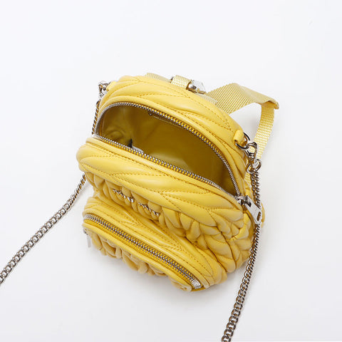Miu Miu Matelasse Micro Backpack Logo Shoulder Bag yellow WS14626
