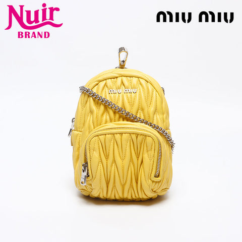 Miu Miu Matelasse Micro Backpack Logo Shoulder Bag yellow WS14626