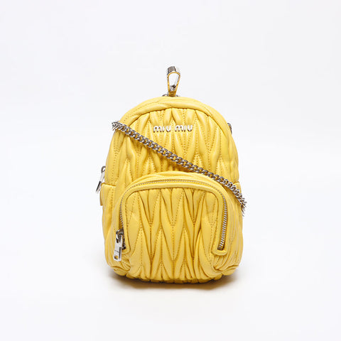 Miu Miu Matelasse Micro Backpack Logo Shoulder Bag yellow WS14626