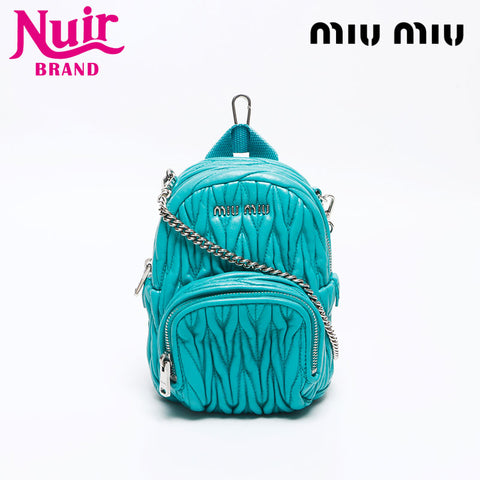 Miu Miu Matelasse Micro Backpack Logo Shoulder Bag blue WS14627