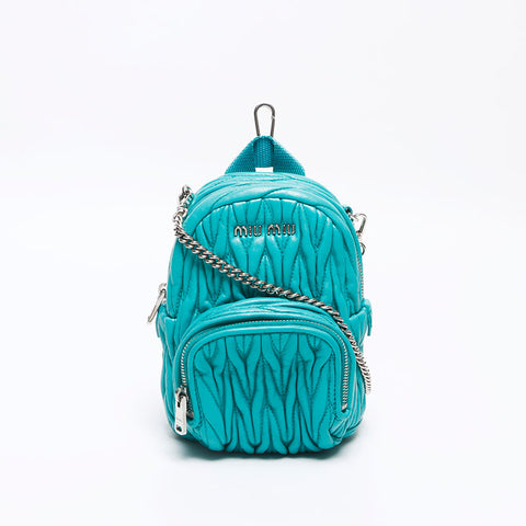 Miu Miu Matelasse Micro Backpack Logo Shoulder Bag blue WS14627