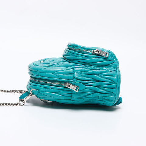 Miu Miu Matelasse Micro Backpack Logo Shoulder Bag blue WS14627