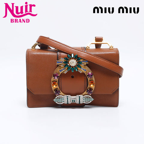 Miu Miu Beaded rhinestone lady bag Shoulder Bag Brown WS14630