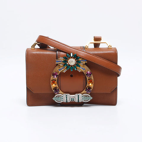 Miu Miu Beaded rhinestone lady bag Shoulder Bag Brown WS14630