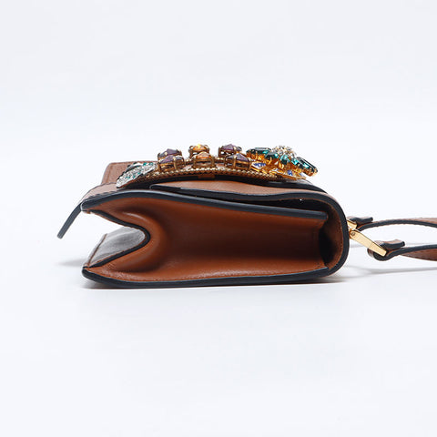 Miu Miu Beaded rhinestone lady bag Shoulder Bag Brown WS14630