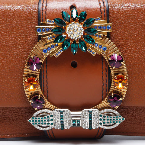 Miu Miu Beaded rhinestone lady bag Shoulder Bag Brown WS14630