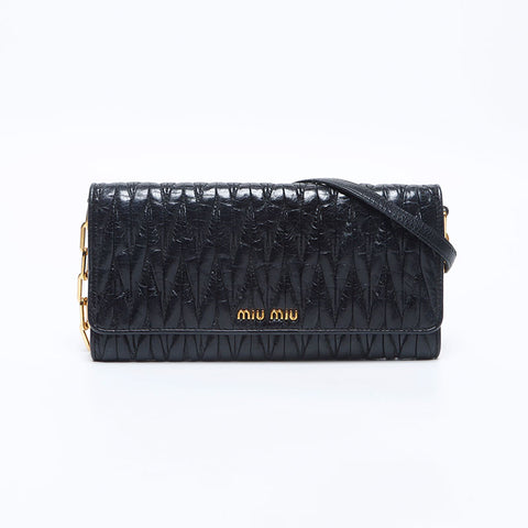 Miu Miu Matelasse Chain Wallet Shoulder Bag black WS14640