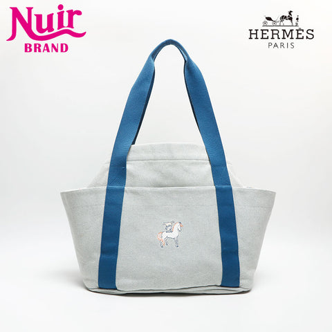HERMES Mother's bag cabriole Tote Bag blue WS14644