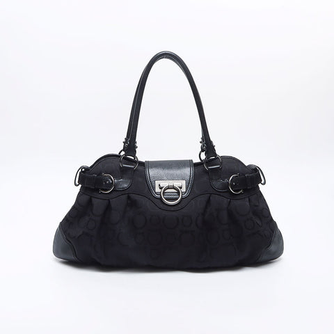 Salvatore Ferragamo Marissa Gancini Canvas Shoulder Bag black WS14646