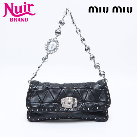 Miu Miu Matelasse Nappa Crystal Shoulder Bag black WS14649