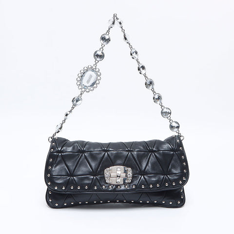 Miu Miu Matelasse Nappa Crystal Shoulder Bag black WS14649
