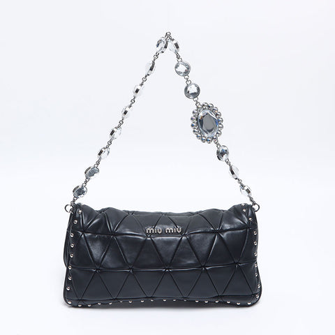 Miu Miu Matelasse Nappa Crystal Shoulder Bag black WS14649