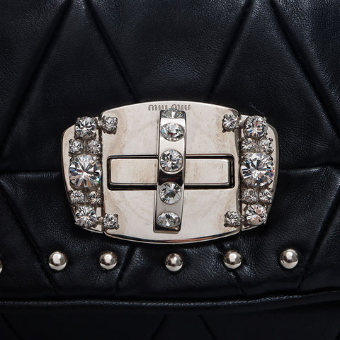 Miu Miu Matelasse Nappa Crystal Shoulder Bag black WS14649