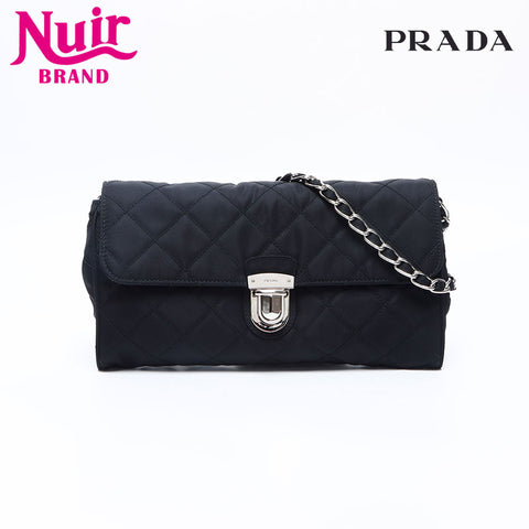 PRADA Tessuto Quilted Chain Nylon Shoulder Bag black WS14667