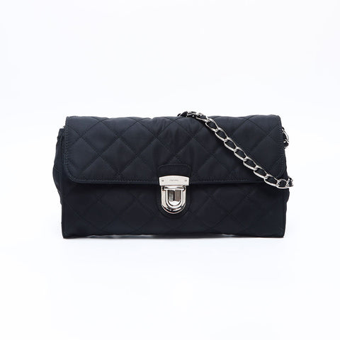 PRADA Tessuto Quilted Chain Nylon Shoulder Bag black WS14667