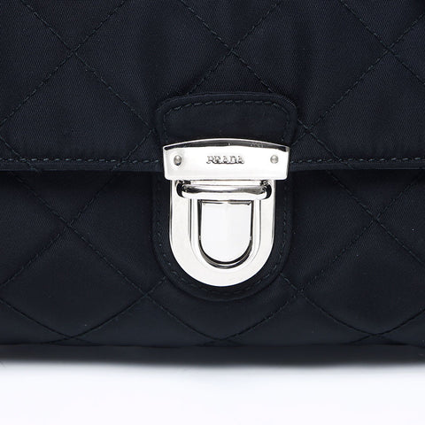 PRADA Tessuto Quilted Chain Nylon Shoulder Bag black WS14667
