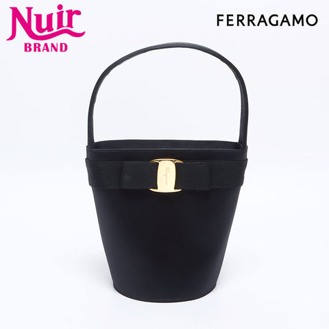 サルヴァトーレフェラガモ Salvatore Ferragamo ヴァラ サテン バケツ型 ハンドバッグ ブラック WS14668