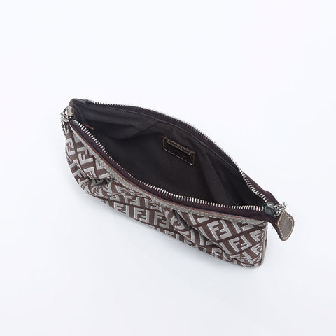 FENDI Zucchino Canvas Pouch Chain Shoulder Bag Brown WS14671