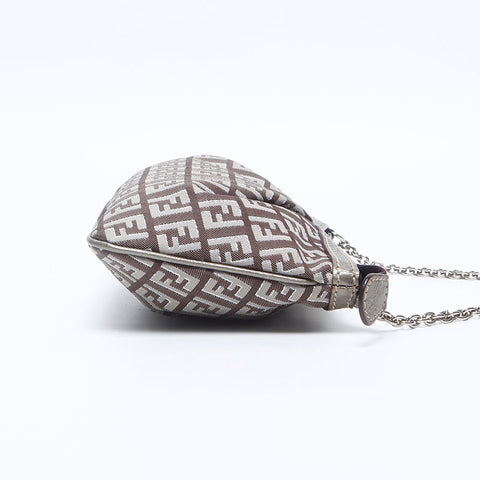 FENDI Zucchino Canvas Pouch Chain Shoulder Bag Brown WS14671