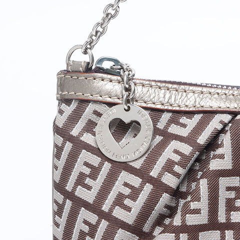 FENDI Zucchino Canvas Pouch Chain Shoulder Bag Brown WS14671
