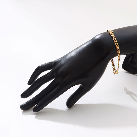 Christian Dior Rhinestone chain bracelet gold WS14678