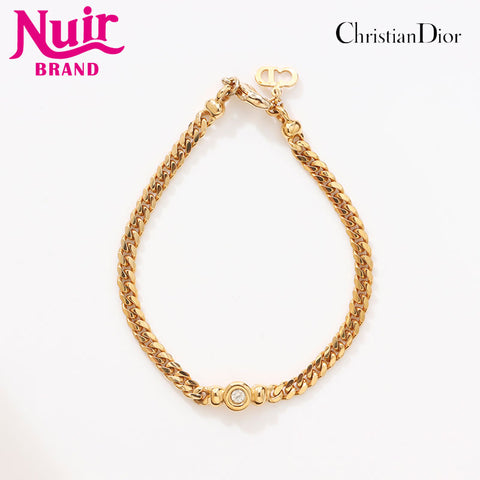 Christian Dior Rhinestone chain bracelet gold WS14678
