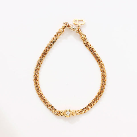 Christian Dior Rhinestone chain bracelet gold WS14678