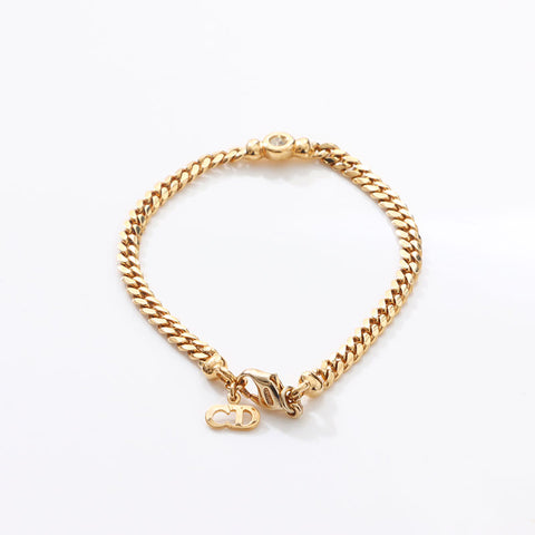 Christian Dior Rhinestone chain bracelet gold WS14678