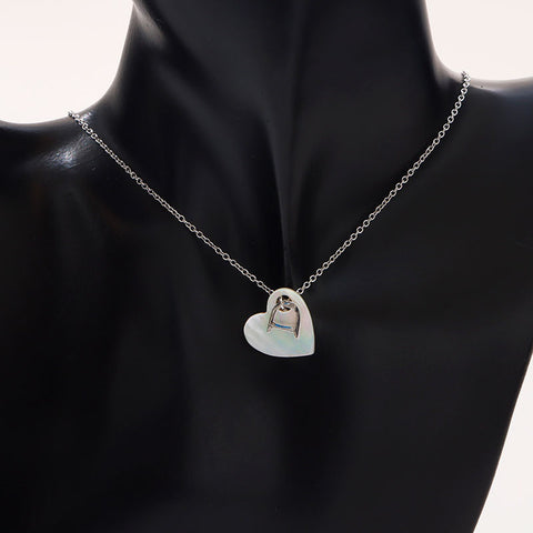 Christian Dior CD logo Chain shell heart Necklace Silver WS14684