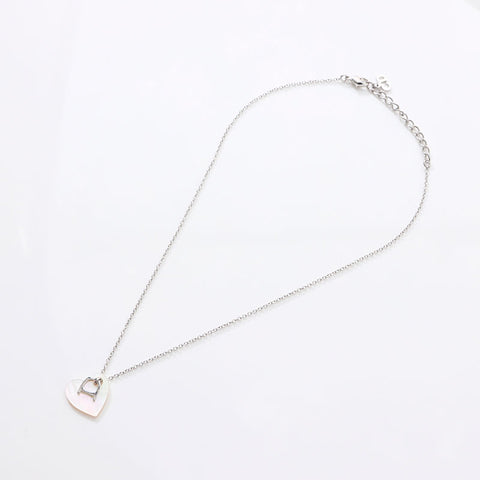 Christian Dior CD logo Chain shell heart Necklace Silver WS14684