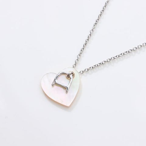 Christian Dior CD logo Chain shell heart Necklace Silver WS14684