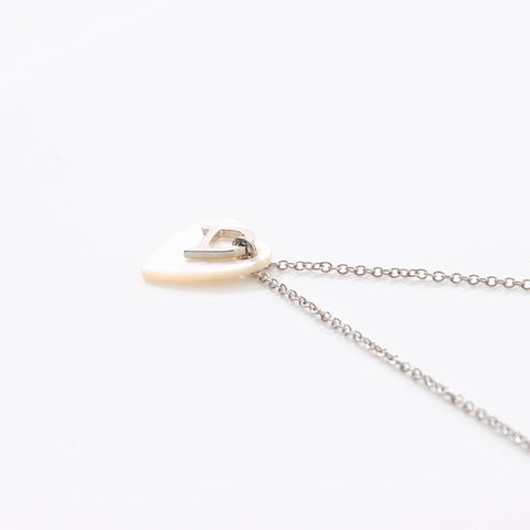 Christian Dior CD logo Chain shell heart Necklace Silver WS14684