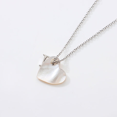 Christian Dior CD logo Chain shell heart Necklace Silver WS14684