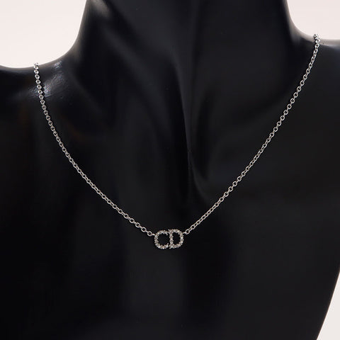 クリスチャンディオール Christian Dior ラインストーン　CDロゴ チェーン ネックレス シルバー WS14686