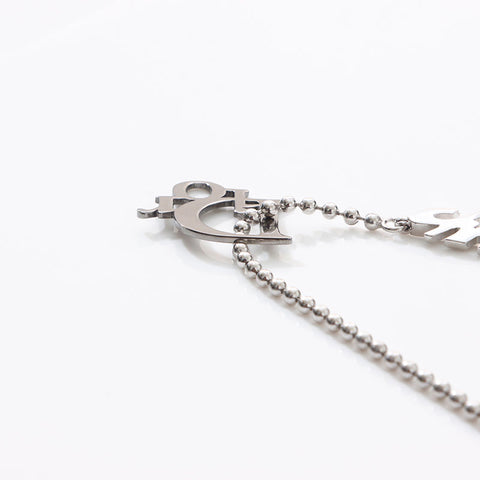 Christian Dior Logo Emblem Motif Beads Necklace Silver WS14688