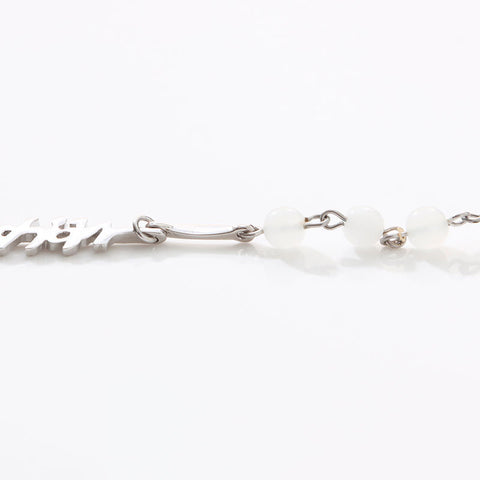 Christian Dior Logo Emblem Motif Beads Necklace Silver WS14688