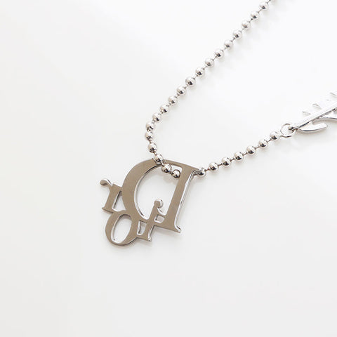 Christian Dior Logo Emblem Motif Beads Necklace Silver WS14688