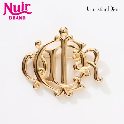 Christian Dior Logo Emblem Motif Brooch gold WS14689