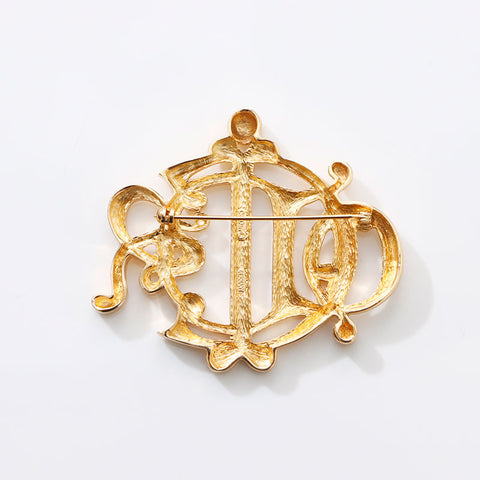 Christian Dior Logo Emblem Motif Brooch gold WS14689