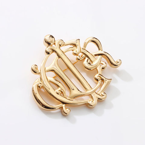 Christian Dior Logo Emblem Motif Brooch gold WS14689