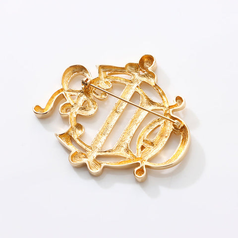 Christian Dior Logo Emblem Motif Brooch gold WS14689