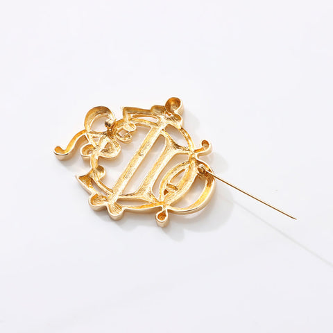Christian Dior Logo Emblem Motif Brooch gold WS14689