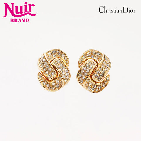 Christian Dior Rhinestone CD logo motif Earring gold WS14690