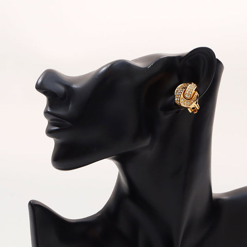 Christian Dior Rhinestone CD logo motif Earring gold WS14690