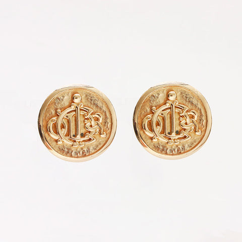 Christian Dior Logo emblem motif circle Earring gold WS14692